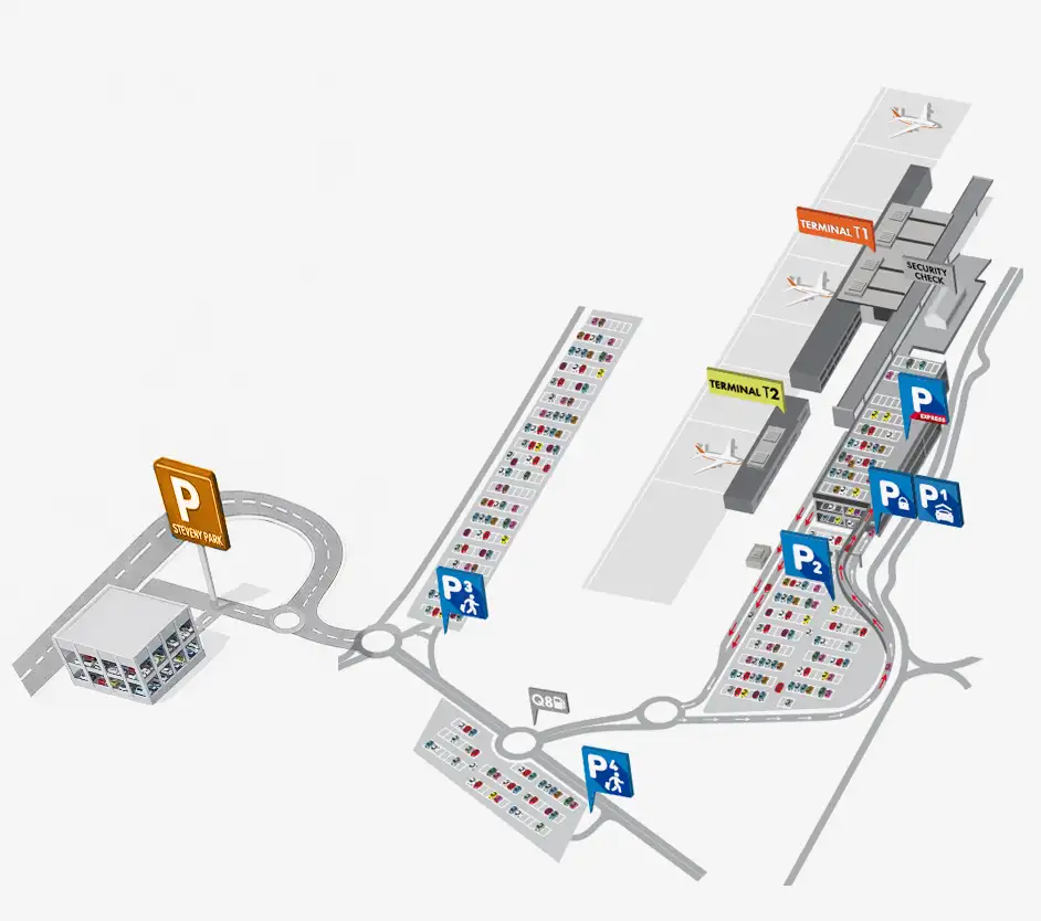 Plan d'accès au parking Steveny Park depuis Charleroi Airport
